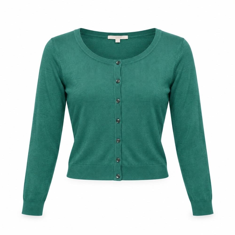 Boden Women 6 Green Cotton Blend Cropped Cardigan Sweater 3/4 Sleeve Preppy